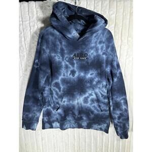 Aeropostale Aero New York Logo Tie-Dye Pullover Hoodie Dark Blue Large L